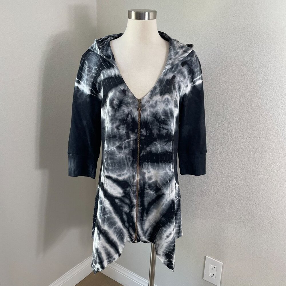 XCVI Womens XL‎ Tie Dye Hooded Zip Up Tunic Cardigan Jacket 3/4 Sleeve